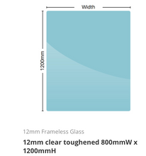 Load image into Gallery viewer, Glass Pool Fence Panel 12mm clear toughened sizes range from 200mmW to 2000mmW x 1200mmH

